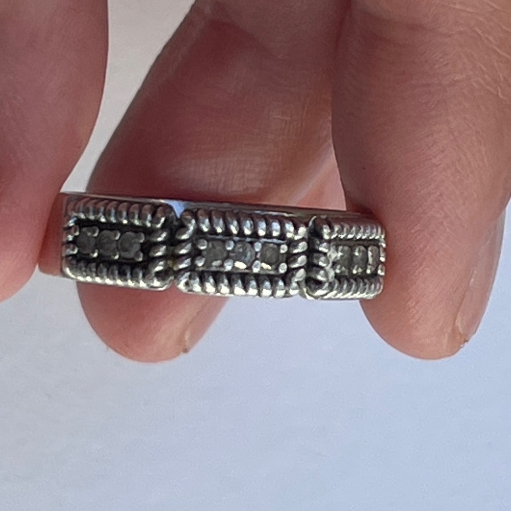 Vintage 925 Silver diamond ring band signed by designer SJ - Picture 8 of 13